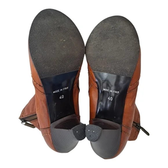 Leather women's tan heeled ankle boots booties Made in Italy zip closure heel 3" - Picture 10 of 12